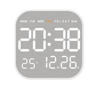 Horloge murale numérique carrée avec finition en métal brossé, réveil électronique LED affichant l'heure, la date, la température, l'humidité, luminosité automatique 12/24 h pour la maison et le