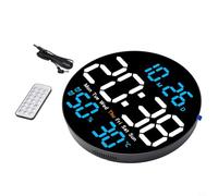 Horloge murale numérique de 25,4 cm avec télécommande et affichage de la température/l'humidité, décoration élégante pour la maison et le bureau (bleu)