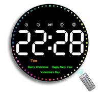 Horloge murale numérique de 25,4 cm - Grande horloge murale LED avec télécommande multifonctionnelle - Horloge murale moderne avec minuterie - Compte à rebours - Température du jour et 2 alarmes