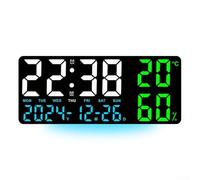 Horloge murale numérique de 35 cm avec grand écran LED, gradation automatique, calendrier, double alarme, chronomètre, capteur de température/humidité pour la maison, le bureau ou la salle de sport (C