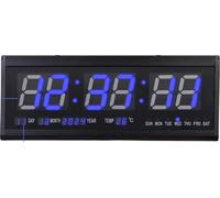 Horloge murale numérique, écran LED, fonctions température et date, noir