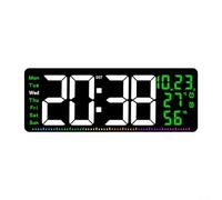 Horloge murale numérique fonctionnelle à grand écran de 40,6 cm avec lectures de température et commandes conviviales (vert)