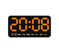 Horloge murale numérique grand écran avec semaine, date, heure, 3 options de luminosité, double format 12/24 heures, conçue pour une lecture claire et facile de l'heure (orange)