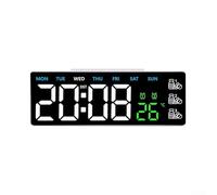 Horloge murale numérique grand écran LED avec alarme, jour de la semaine et affichage de la température, luminosité réglable et format 12/24 heures, avec télécommande pour une utilisation facile (J)