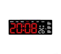 Horloge murale numérique grand écran LED avec alarme, jour de la semaine et affichage de la température, luminosité réglable et format 12/24 heures, avec télécommande pour une utilisation facile (G)