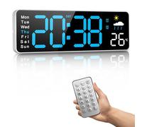 Horloge murale numérique, horloge numérique de 30,5 cm avec télécommande, heure hebdomadaire et fonction de gradation automatique, température, rapport météo, minuterie, pour salon, salle de classe