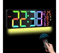 Horloge Murale Numérique LED 16,5'' avec Télécommande, Luminosité Automatique, Heure d'Été, Température, Date, Jour, Double Alarme, 12/24H, Horloge Murale Digitale pour Salon Cuisine Bureau Gymnase