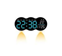Horloge Murale Numérique LED 28 cm Bleue - Télécommande, Alarme, Compte à Rebours