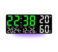 Horloge murale numérique LED 35 cm avec grand écran pour salon, chambre à coucher, bureau avec double alarme, calendrier, chronomètre et gradation automatique (D)