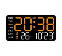 Horloge murale numérique LED avec alarme, température, affichage de la date et de la semaine, activation vocale, heure du jour et interrupteur °F/°C, alimentation USB ou à piles pour la maison et le
