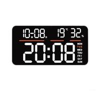 Horloge murale numérique LED avec grand écran, double alarme, humidité, chronomètre et compte à rebours, calendrier pour la maison, le bureau, le lit (blanc)