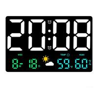 Horloge murale numérique LED avec prévisions météo, température, humidité, calendrier, date et semaine pour espaces intérieurs (lumières colorées)