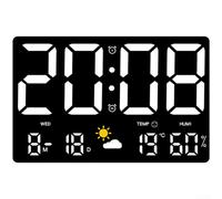 Horloge murale numérique LED avec station météo intégrée affichant la température actuelle et l'humidité et prévisions 24 heures avec calendrier (lumière blanche)