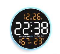 Horloge murale numérique LED avec télécommande, calendrier, affichage de la température, fonction mémoire et réglage automatique de la luminosité manuel pour un usage domestique (orange)