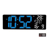 Horloge murale numérique LED de 33 cm avec télécommande, grand écran numérique pour chambre à coucher, affichage de la date, de la température, format 12/24 heures, prise en charge en six langues