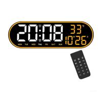 Horloge murale numérique LED de 38,1 cm avec télécommande, alarme, date et luminosité réglable, pour la maison, la chambre, la cuisine, la salle de sport et le bureau (orange)