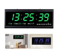 Horloge murale numérique LED Grand écran avec calendrier thermomètre 12/24H Montage mural/sur le bureau Électricité filaire Salon Bureau Réveil (vert)