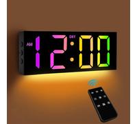 Horloge murale numérique LED grand écran de 12 pouces, horloge numérique colorée avec veilleuse avec télécommande, silencieuse, dimmable, adaptée pour salon, chambre à coucher, bureau