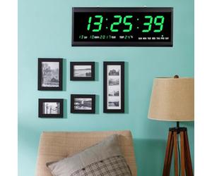 Horloge murale numérique LED, grande horloge numérique avec calendrier, thermomètre, 480 x 190 x 30 mm, alimentation filaire, montage mural ou sur le bureau, horloge murale pour chambre à coucher