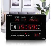 Horloge murale numérique LED Horloge de bureau Horloge de table Avec date Indicateur de température Calendrier + câble d'alimentation Salon