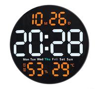 Horloge murale numérique LED - Hygromètre - Affichage de la température - 25,4 cm - Avec télécommande - Réglage de la luminosité - Alarme - Date du jour de la semaine - Minuterie en PVC - Multicolore