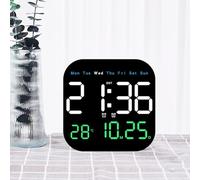 Horloge murale numérique LED moderne avec calendrier, thermomètre, phases de lune, luminosité automatique, télécommande pour la maison, le bureau, la chambre à coucher, le bureau