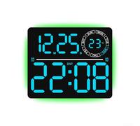 Horloge murale numérique LED pour le salon avec modes d'éclairage ambiant dynamiques, lectures de température, indicateur de nombre de semaines, compte à rebours (bleu)