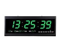 Horloge murale numérique LED pour personnes âgées, horloge de table pour salon, bureau avec date et température, 480 x 190 x 30 mm (écriture verte)