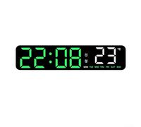 Horloge murale numérique, multifonction à LED, grand écran minuteur, avec capteur de température, luminosité réglable pour salon, bureau, garage (coque noire verte)