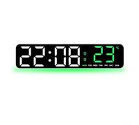 Horloge murale numérique, multifonction à LED, grand écran minuteur, avec capteur de température, luminosité réglable pour salon, bureau, garage (coque blanche verte)