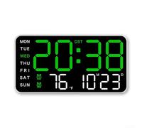 Horloge murale numérique multifonction avec affichage de la semaine, de la date et de la température, activation vocale avec fonction de réglage de la luminosité (A)