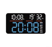 Horloge murale numérique multifonction, grand affichage des chiffres, chronomètre, compte à rebours, double alarme, capteur de température et d'humidité pour la maison (bleu)