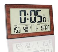 Horloge murale numérique radio-pilotée Affichage température-humidité Plastique grain de bois 20,1 x 12,4 cm