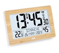 Horloge murale numérique - Radio pilotée - Grand écran LCD 16,7x9,3 cm - Calendrier multilingue