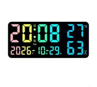 Horloge murale numérique RVB pour salon avec affichage plein écran de l'heure, du jour, de la date, de la température, de l'humidité et de l'alarme avec animation en couleur