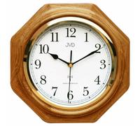 Horloge murale octogonale en bois de chêne radio-pilotée lunette dorée