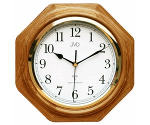 Horloge murale octogonale en bois de chêne radio-pilotée lunette dorée