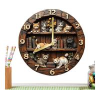 Horloge murale - Outil de temps en bois sur le thème du chat 30 cm | Horloge murale en bois, pour la maison, le salon, la ferme, le bar, le bureau, la bibliothèque, la salle d'étude, la cuisine