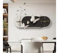 Horloge Murale Papillon 3D avec Vase, Mouvement à Quartz Silencieux, Design Ovale Effet Pierre, décoration Murale Moderne et créative pour la Maison, Lecture Facile, idéale pour Le Salon, la