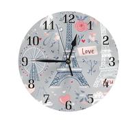 Horloge murale Paris Tour Eiffel romantique silencieuse sans tic-tac, fonctionne à piles pour salon, chambre à coucher, cuisine, bureau