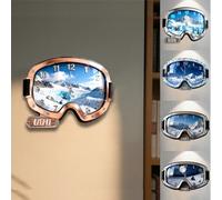 Horloge murale personnalisée à impression plate 2D sur le thème des lunettes de ski pour chambre à coucher, salon, club, bureau, nom personnalisé sur le thème du sport, plaque murale pour lunettes de