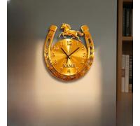 Horloge murale personnalisée en forme de fer à cheval à impression plate 2D pour jeunes mariés, épouse, mari, famille, amis sur le thème des chevaux, plaque murale personnalisée, nom personnalisé