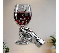 Horloge Murale Personnalisée en Forme De Verre à Vin Horloge Murale Avec Nom Personnalisé Décoration Murale En Acrylique Sur Le ThèMe Du Bar Maison et Studio, Cadeau D'Anniversaire Pour Hommes Femmes