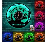 Horloge murale personnalisée en métal de pêche avec lumière LED, horloge numérique personnalisée avec nom de pêcheur, signe néon en métal, anniversaire, fête des pères, cadeau pour papa, grand-père
