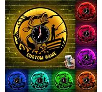 Horloge murale personnalisée en métal de pêche avec lumière LED, horloge numérique personnalisée avec nom de pêcheur, signe néon en métal, anniversaire, fête des pères, cadeau pour papa, grand-père