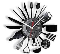 Horloge Murale poêle et ustensiles Horloge Murale Cuisine et Partenaires de régime Horloge Murale en Vinyle mécanisme d'horloge de Cuisine Suspendu