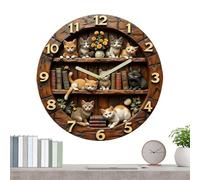 Horloge murale pour chambre à coucher | Décoration artistique en bois sans tic-tac - Horloge murale rétro sur le thème du chat, pour chambre à coucher, bureau, salle de ortoir, camping-car