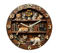 Horloge murale pour chambre à coucher - Statue ronde décorative sans tic-tac de 20,3 cm, horloge murale vintage en forme de chat, pour salon, bureau, salle de ortoir, camping-car, garage
