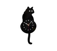 Horloge murale pour chat, horloge murale animale avec queue oscillante, jolie horloge silencieuse, décoration pour chambre, salon, cuisine | Décoration amusante de bureau à domicile pour enfant, noir