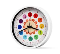 Horloge murale pour enfants - Silencieuse - Sans bruit de tic-tac - 20,3 cm - Chiffres colorés - Facile à lire - Horloge d'apprentissage analogique pour enfants pour apprendre à lire l'heure - Horloge